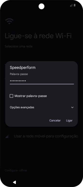 Introduza a password da rede Wi-Fi e prima Ligar.