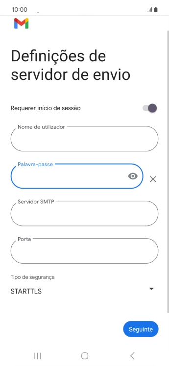 Prima Servidor SMTP e insira smtp.vodafone.pt.
