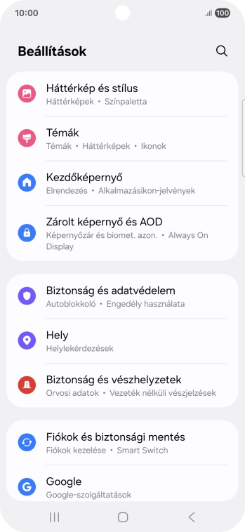Válaszd a Fiókok és biztonsági mentés lehetőséget.