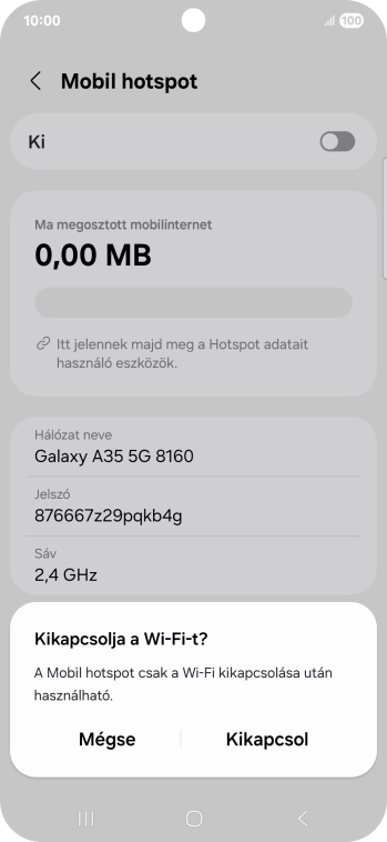 Amennyiben be van kapcsolva a Wi-Fi, válaszd a Kikapcsol lehetőséget.