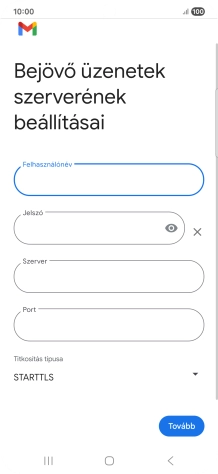 Kattints a „Szerver” alatti mezőre, és írd be az e-mail szolgáltatód bejövő szerverének a nevét.