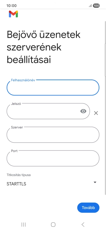 Kattints a „Szerver” alatti mezőre, és írd be az e-mail szolgáltatód bejövő szerverének a nevét.