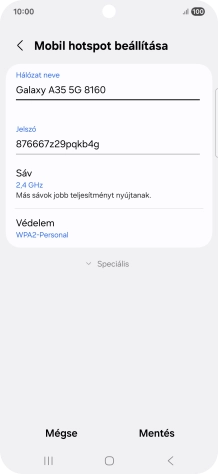 Kattints a „Hálózat neve” alatti mezőre, és írd be a Wi-Fi hotspot kívánt nevét.