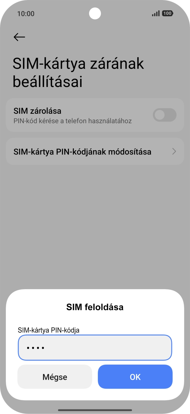Írd be a PIN-kódot, és válaszd az OK lehetőséget.