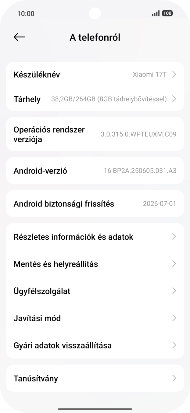 Válaszd a Gyári adatok visszaállítása lehetőséget.