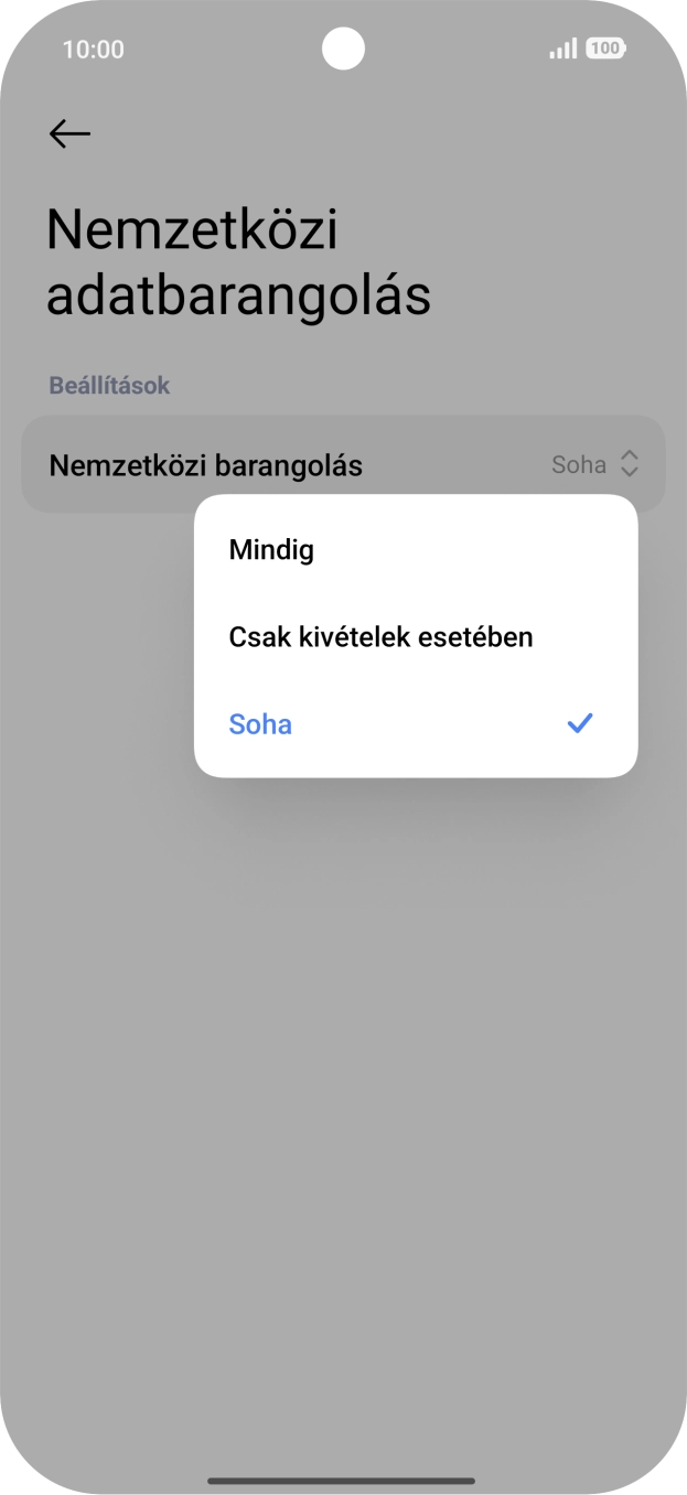 A funkció be- vagy kikapcsolásához válaszd a kívánt beállítást. A funkció be- vagy kikapcsolásához válaszd a kívánt beállítást.