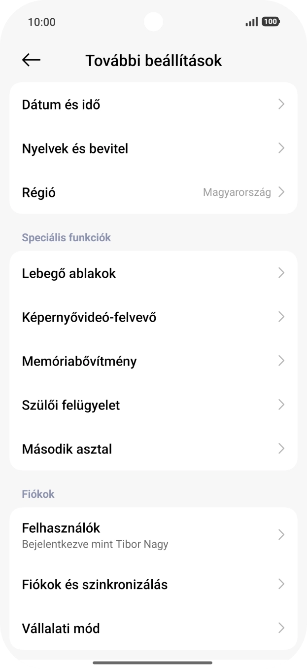 Válaszd a Fiókok és szinkronizálás lehetőséget.