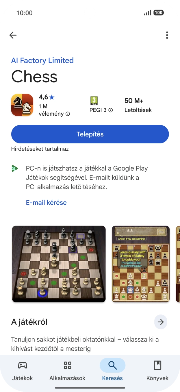 Válaszd a Telepítés lehetőséget, és kövesd a képernyőn megjelenő utasításokat az alkalmazás telepítéséhez. Válaszd a Telepítés lehetőséget, és kövesd a képernyőn megjelenő utasításokat az alkalmazás telepítéséhez.