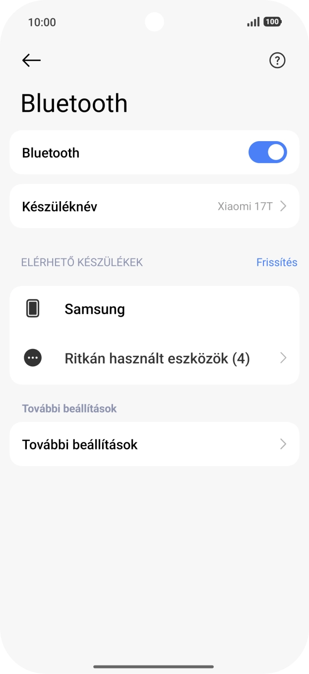 Válaszd ki a kívánt Bluetooth-eszközt, és kövesd a kijelzőn megjelenő utasításokat annak telefonodhoz történő csatlakoztatásához. Válaszd ki a kívánt Bluetooth-eszközt, és kövesd a kijelzőn megjelenő utasításokat annak telefonodhoz történő csatlakoztatásához.