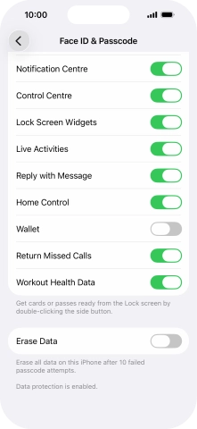 Press the indicator next to 'Erase Data' to turn the function on or off. Press the indicator next to 'Erase Data' to turn the function on or off.