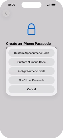 Follow the instructions on the screen to turn on the lock code or press Don't Use Passcode. Follow the instructions on the screen to turn on the lock code or press Don't Use Passcode.