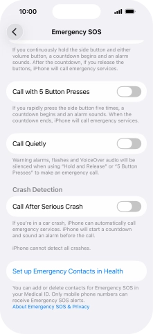 Press the indicator next to 'Call After Serious Crash' to turn on the function.