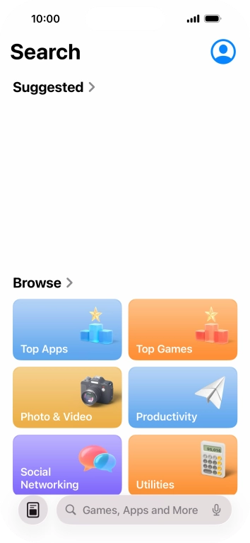 Press the search field and key in the name or subject of the required app.