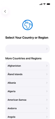 Press the required country or area. Press the required country or area.