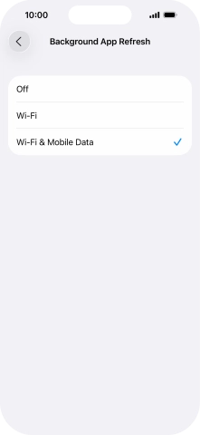 To turn off background refresh of apps, press Off. To turn off background refresh of apps, press Off.