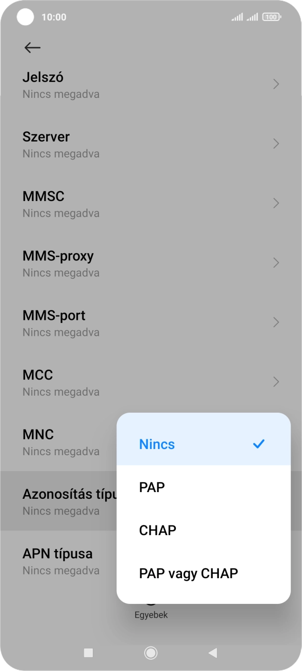 Válaszd a PAP lehetőséget.
