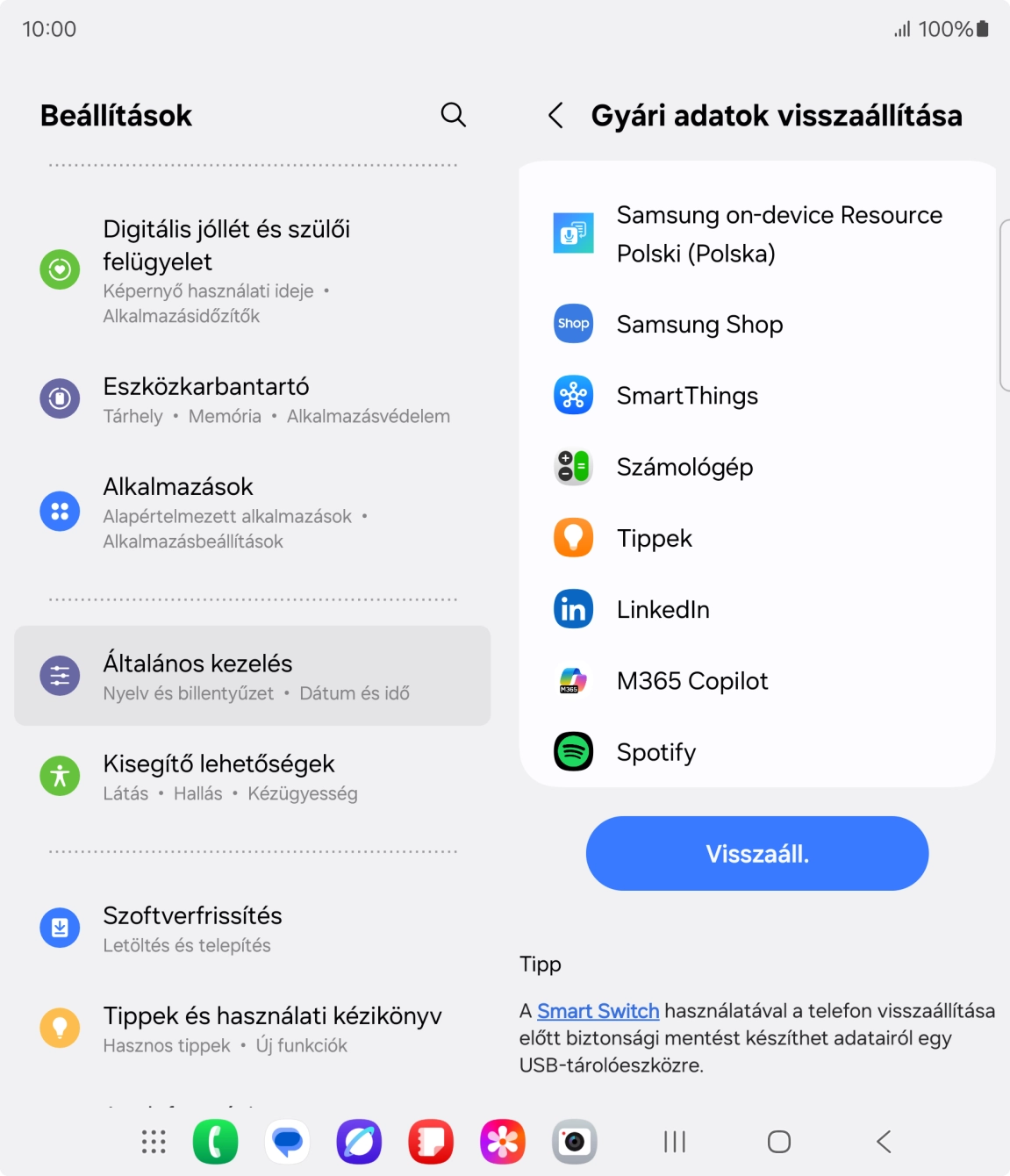 Válaszd a Visszaáll. lehetőséget.