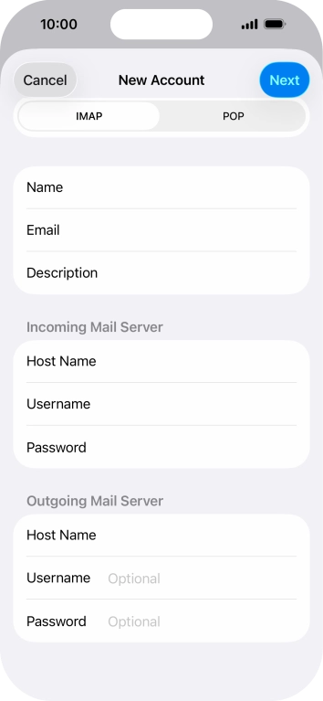 Press Username and key in the username for your email account. Press Username and key in the username for your email account.