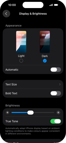 Press the indicator next to 'Automatic' to turn the function on or off. Press the indicator next to 'Automatic' to turn the function on or off.