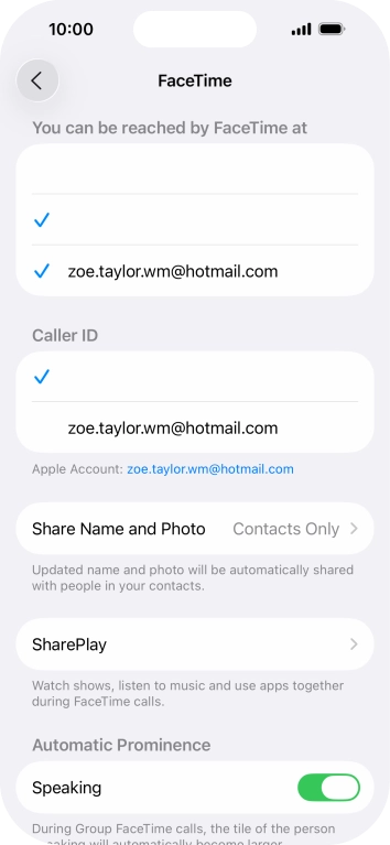 Press the required setting below 'You can be reached by FaceTime at'. Press the required setting below 'You can be reached by FaceTime at'.