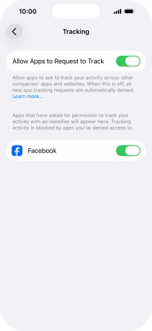 Press the indicator next to 'Allow Apps to Request to Track' to turn the function on or off.