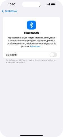 Kattints a „Bluetooth” melletti csúszkára a funkció bekapcsolásához.