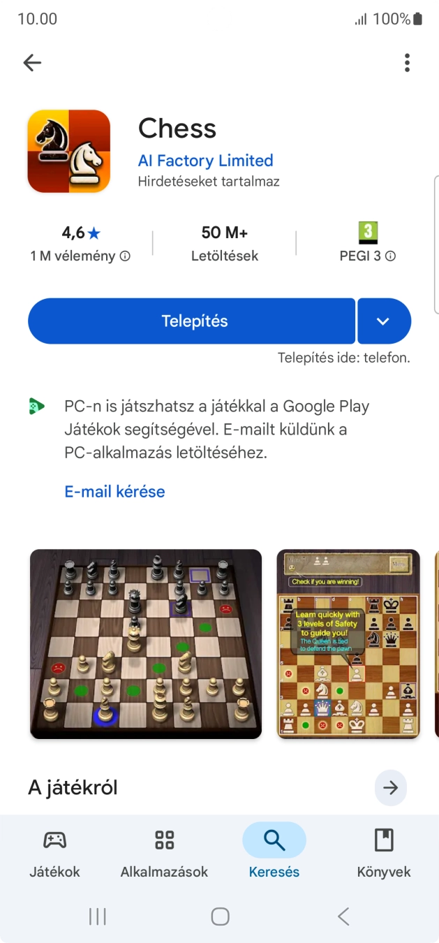Válaszd a Telepítés lehetőséget, és kövesd a képernyőn megjelenő utasításokat az alkalmazás telepítéséhez.