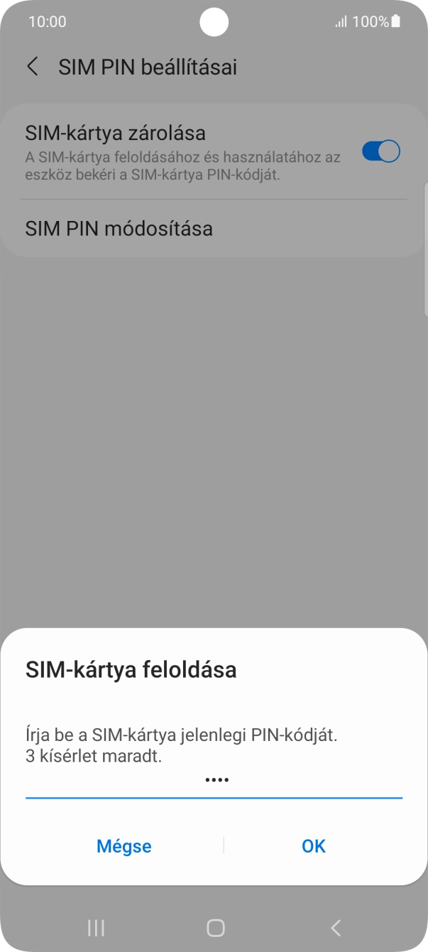 Írd be a PIN-kódot, és válaszd az OK lehetőséget.