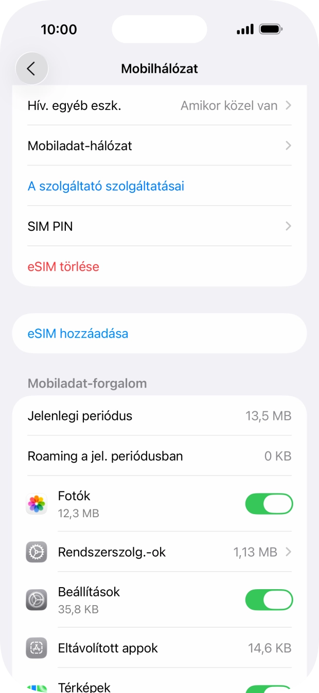 Válaszd a Mobiladat-hálózat lehetőséget.