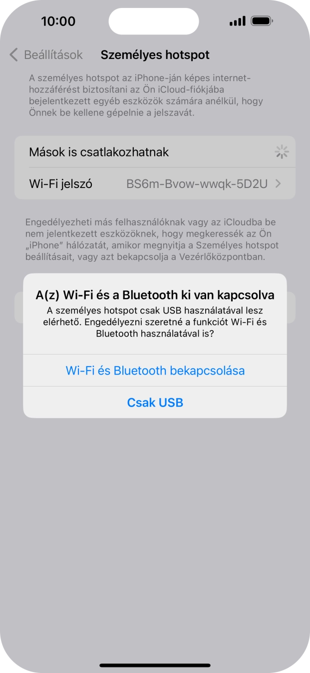 Amennyiben ki van kapcsolva a Wi-Fi, válaszd a Wi-Fi és Bluetooth bekapcsolása lehetőséget.
