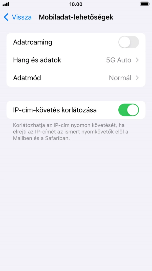 Kattints az „Adatroaming” melletti csúszkára a funkció be- vagy kikapcsolásához.