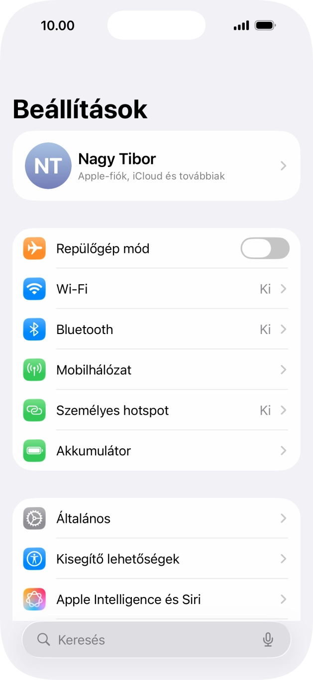 Válaszd az Általános lehetőséget.