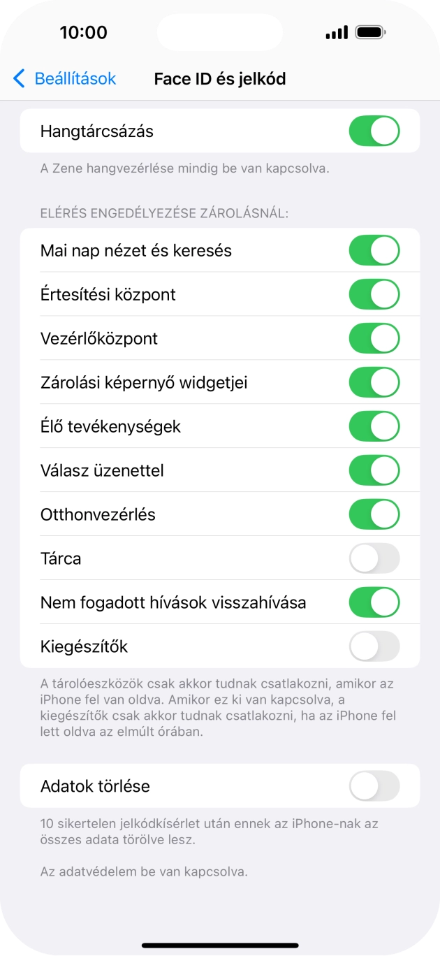 Kattints az „Adatok törlése” melletti csúszkára a funkció be- vagy kikapcsolásához.