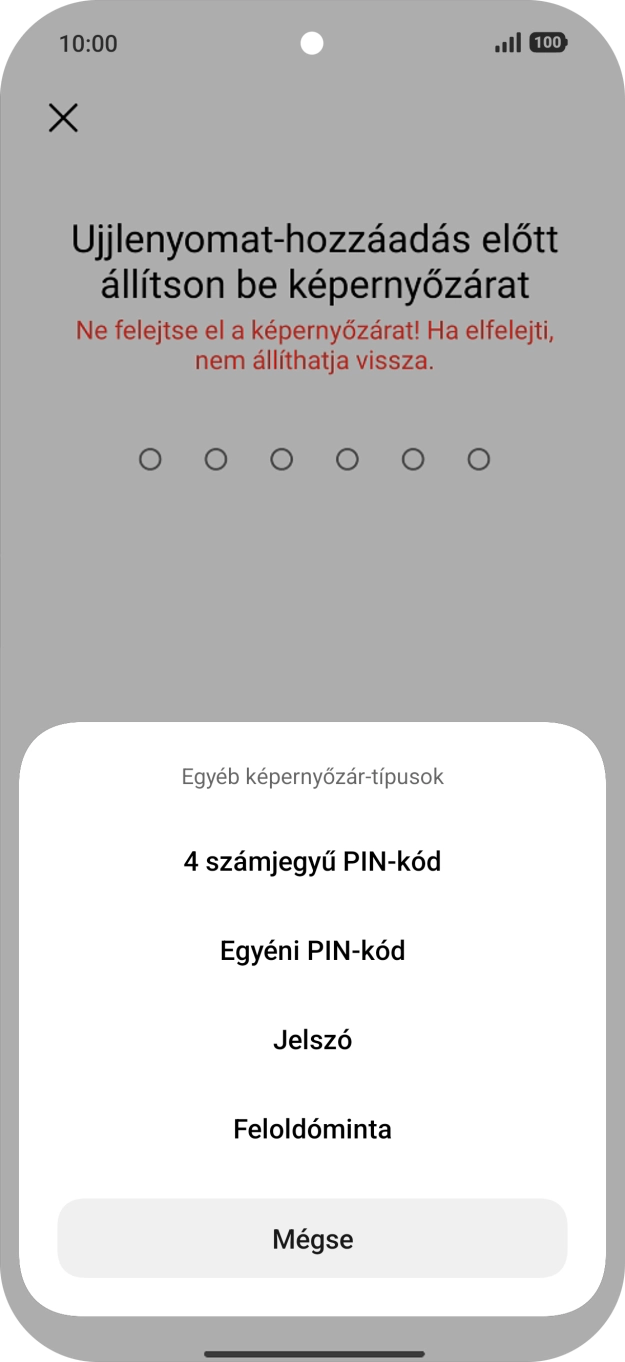 Válaszd ki a kívánt képernyőzárkódot, és kövesd a kijelzőn megjelenő utasításokat egy extra képernyőzár létrehozásához. Válaszd ki a kívánt képernyőzárkódot, és kövesd a kijelzőn megjelenő utasításokat egy extra képernyőzár létrehozásához.