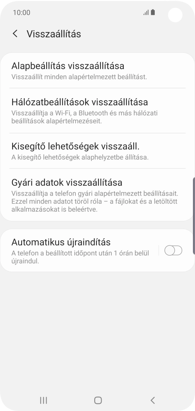 Válaszd a Gyári adatok visszaállítása lehetőséget. Válaszd a Gyári adatok visszaállítása lehetőséget.