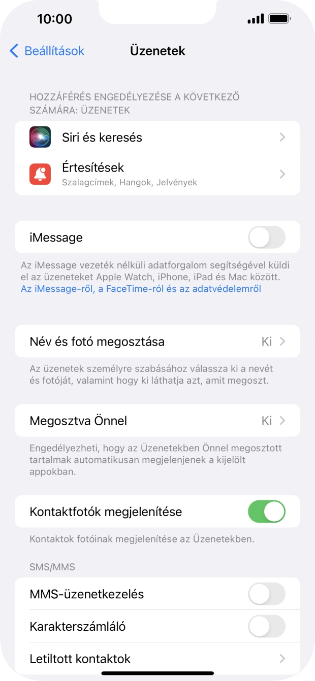 Kattints az „iMessage” melletti csúszkára a funkció bekapcsolásához.