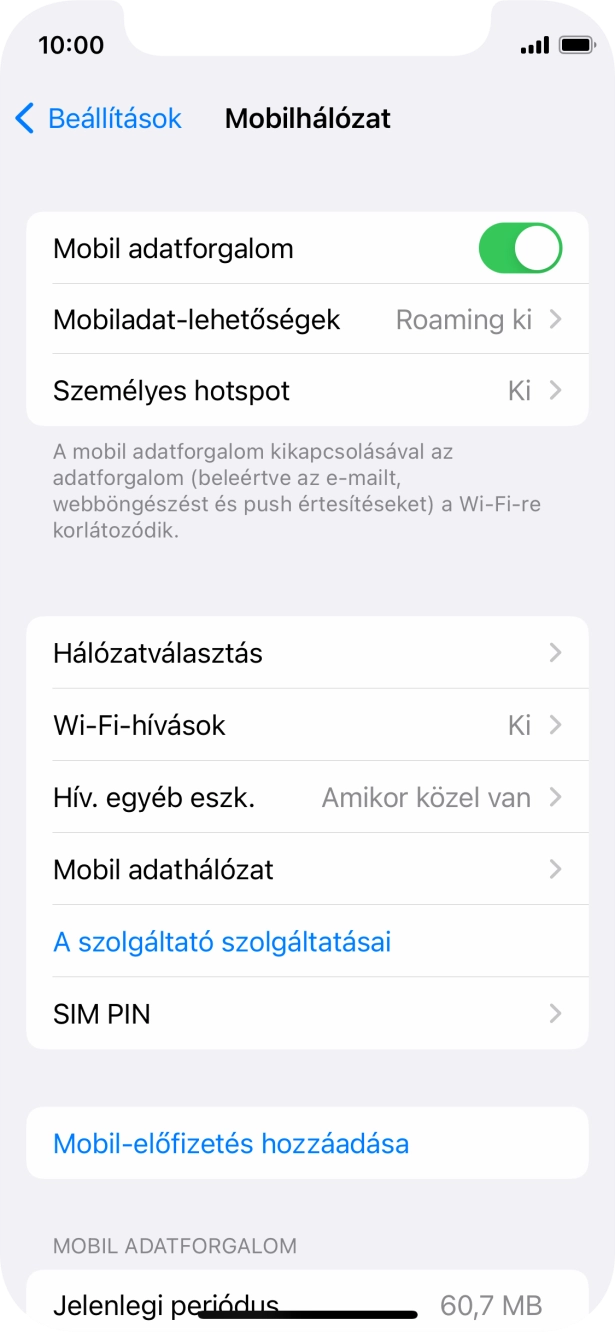 Válaszd a Mobiladat-lehetőségek lehetőséget.