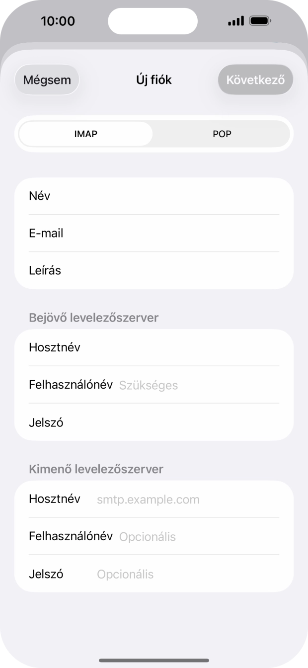 Kattints a Felhasználónév mezőre, és írd be az e-mail-fiókodhoz tartozó felhasználónevet.