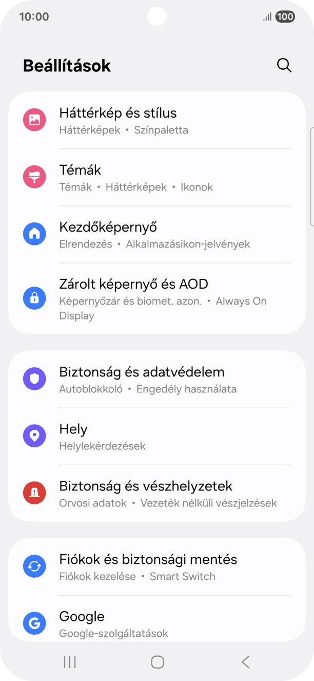 Válaszd a Fiókok és biztonsági mentés lehetőséget.