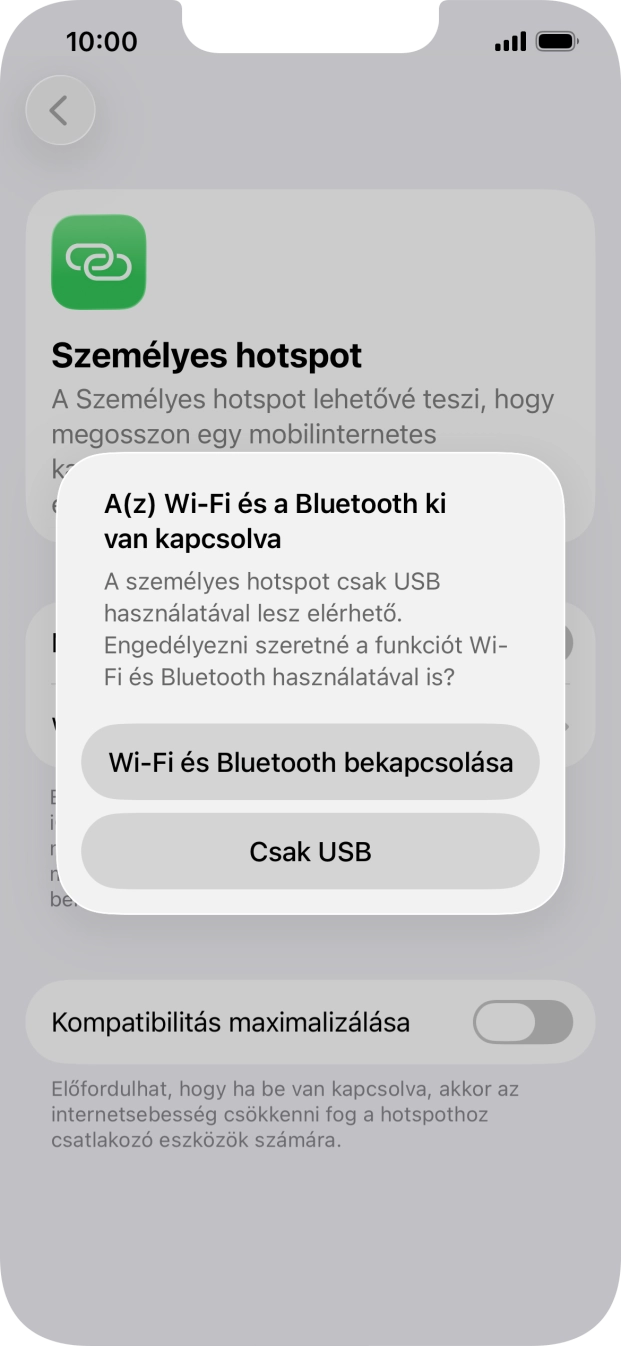 Amennyiben ki van kapcsolva a Wi-Fi, válaszd a Wi-Fi és Bluetooth bekapcsolása lehetőséget.