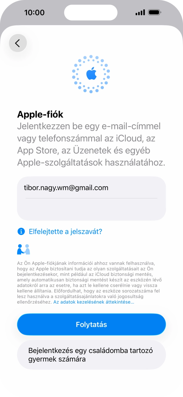 Válaszd a Folytatás lehetőséget.