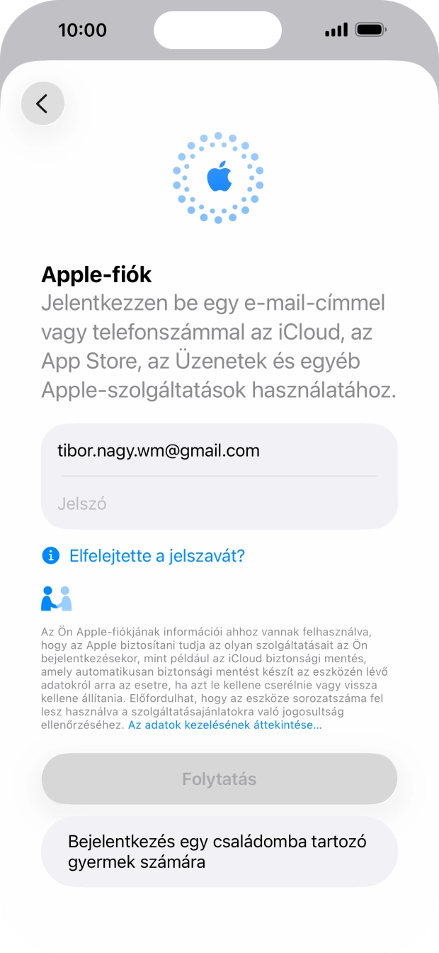 Kattints a Jelszó mezőre, és írd be az Apple-fiókodhoz tartozó jelszót.