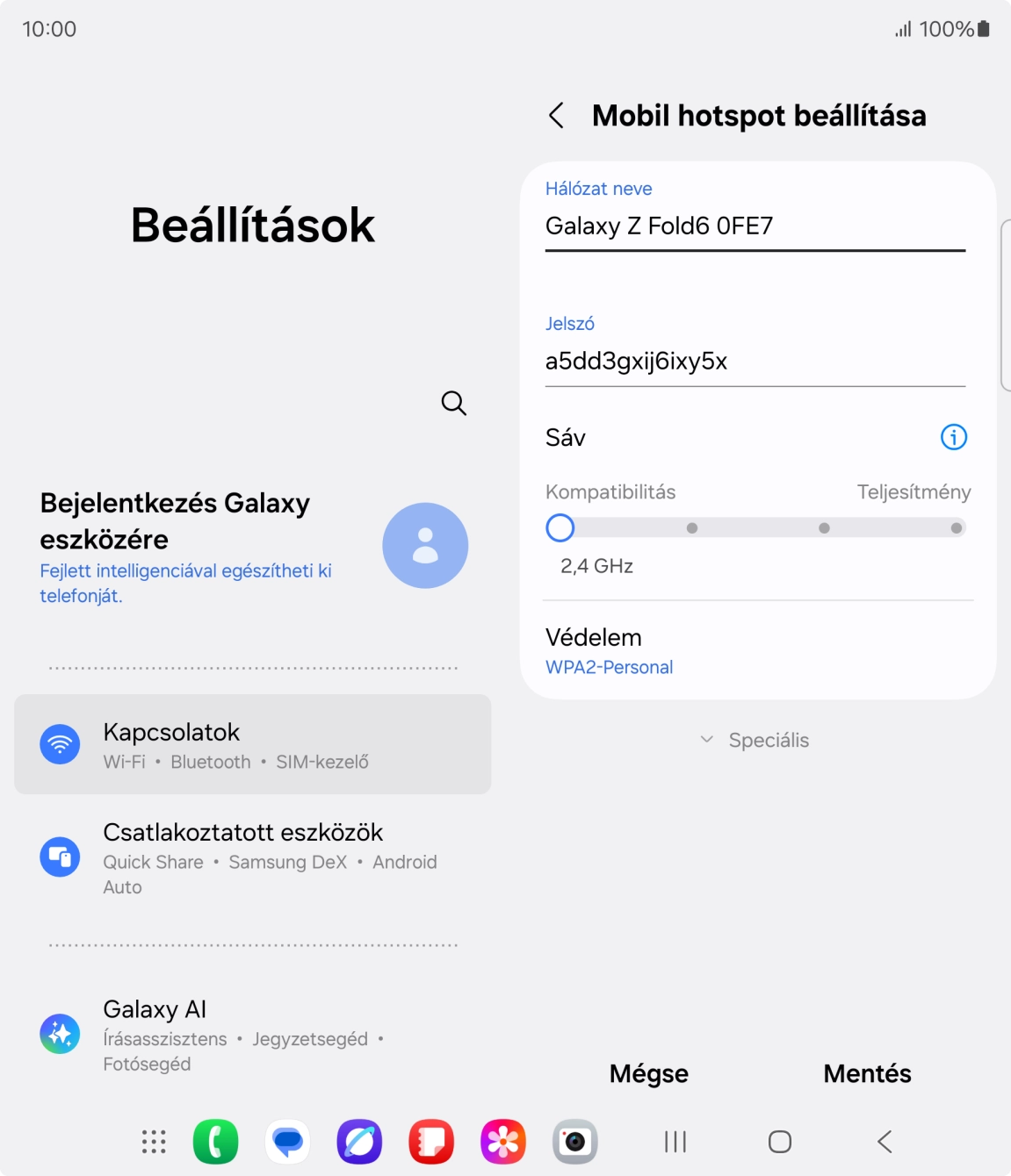 Kattints a „Hálózat neve” alatti mezőre, és írd be a Wi-Fi hotspot kívánt nevét. Kattints a „Hálózat neve” alatti mezőre, és írd be a Wi-Fi hotspot kívánt nevét.