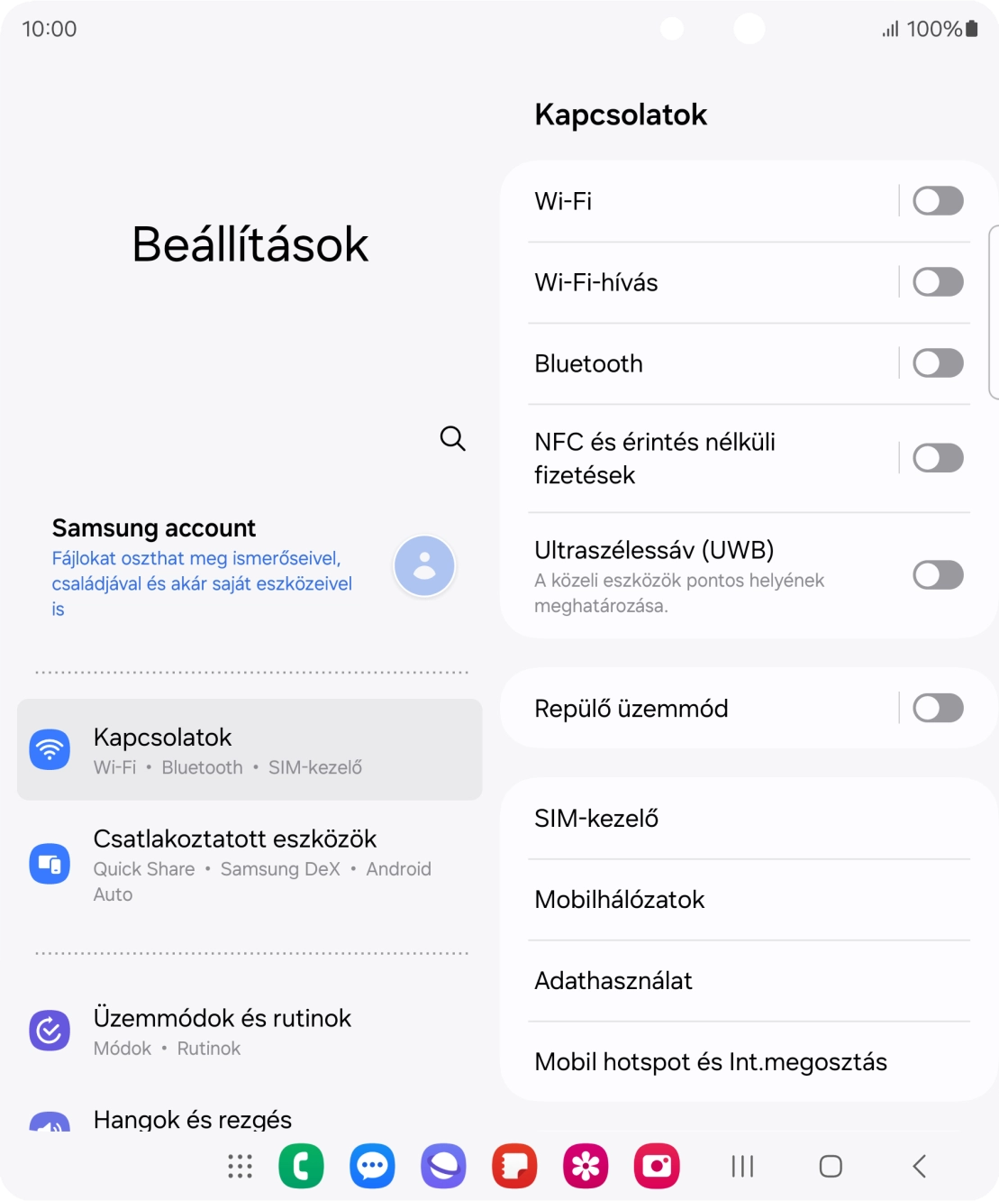 Válaszd a Kapcsolatok lehetőséget.