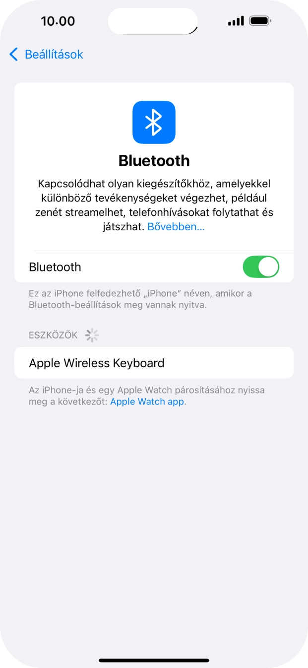 Válaszd ki a kívánt Bluetooth-eszközt, és kövesd a kijelzőn megjelenő utasításokat annak telefonodhoz történő csatlakoztatásához. Válaszd ki a kívánt Bluetooth-eszközt, és kövesd a kijelzőn megjelenő utasításokat annak telefonodhoz történő csatlakoztatásához.