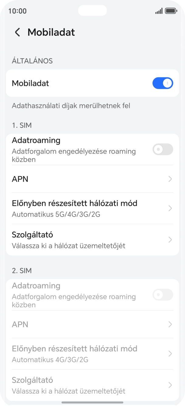 Kattints az „Adatroaming” melletti csúszkára a funkció be- vagy kikapcsolásához. Kattints az „Adatroaming” melletti csúszkára a funkció be- vagy kikapcsolásához.