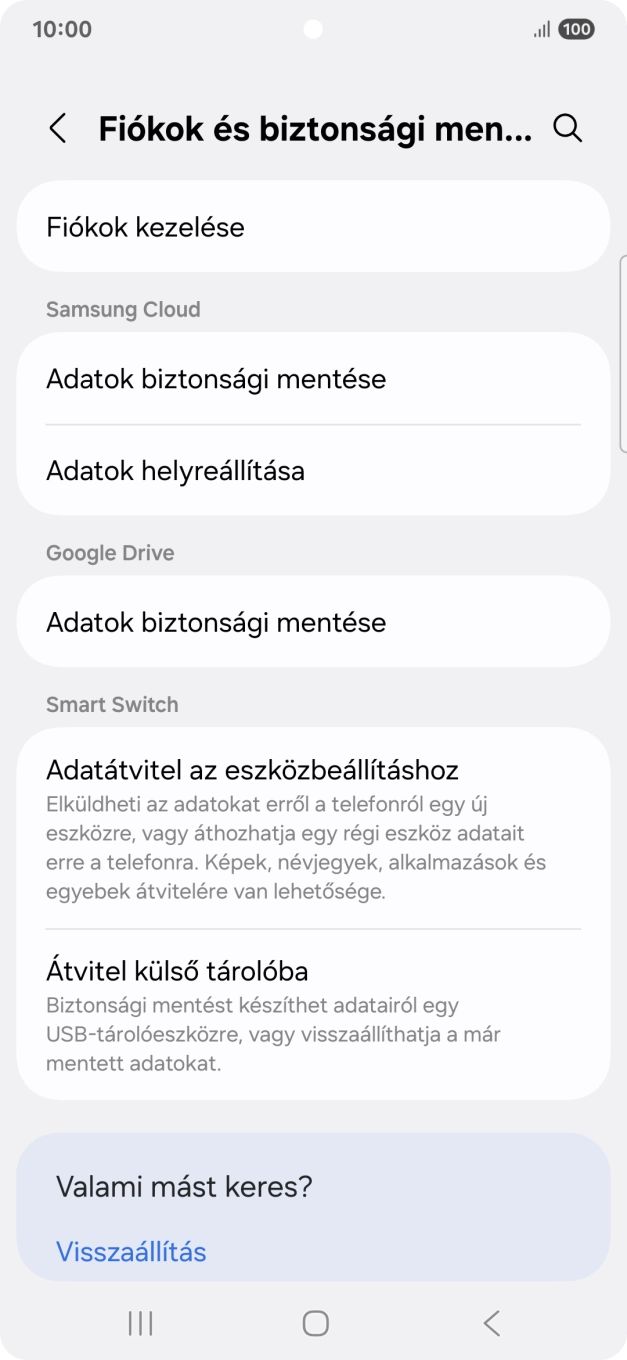 Válaszd a Fiókok kezelése lehetőséget.