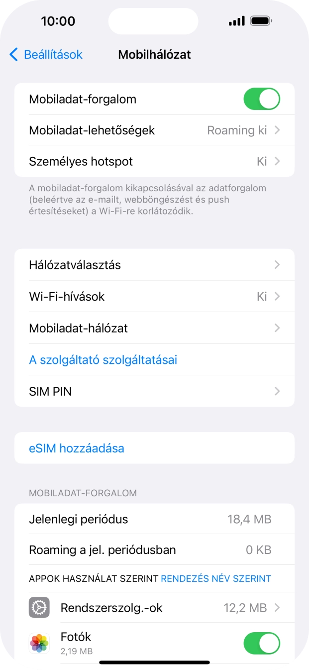 Kattints a „Mobiladat-forgalom” melletti csúszkára a funkció be- vagy kikapcsolásához.