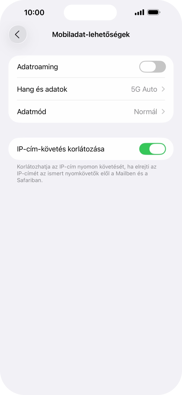 Kattints az „Adatroaming” melletti csúszkára a funkció be- vagy kikapcsolásához.