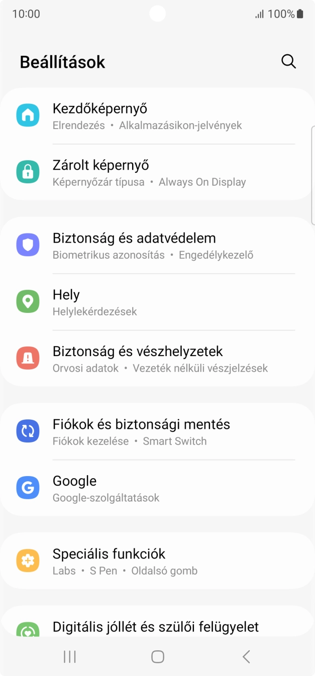 Válaszd a Fiókok és biztonsági mentés lehetőséget. Válaszd a Fiókok és biztonsági mentés lehetőséget.